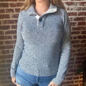 H&M L.O.G.G. Heather Blue Quarter Button Down Sweater